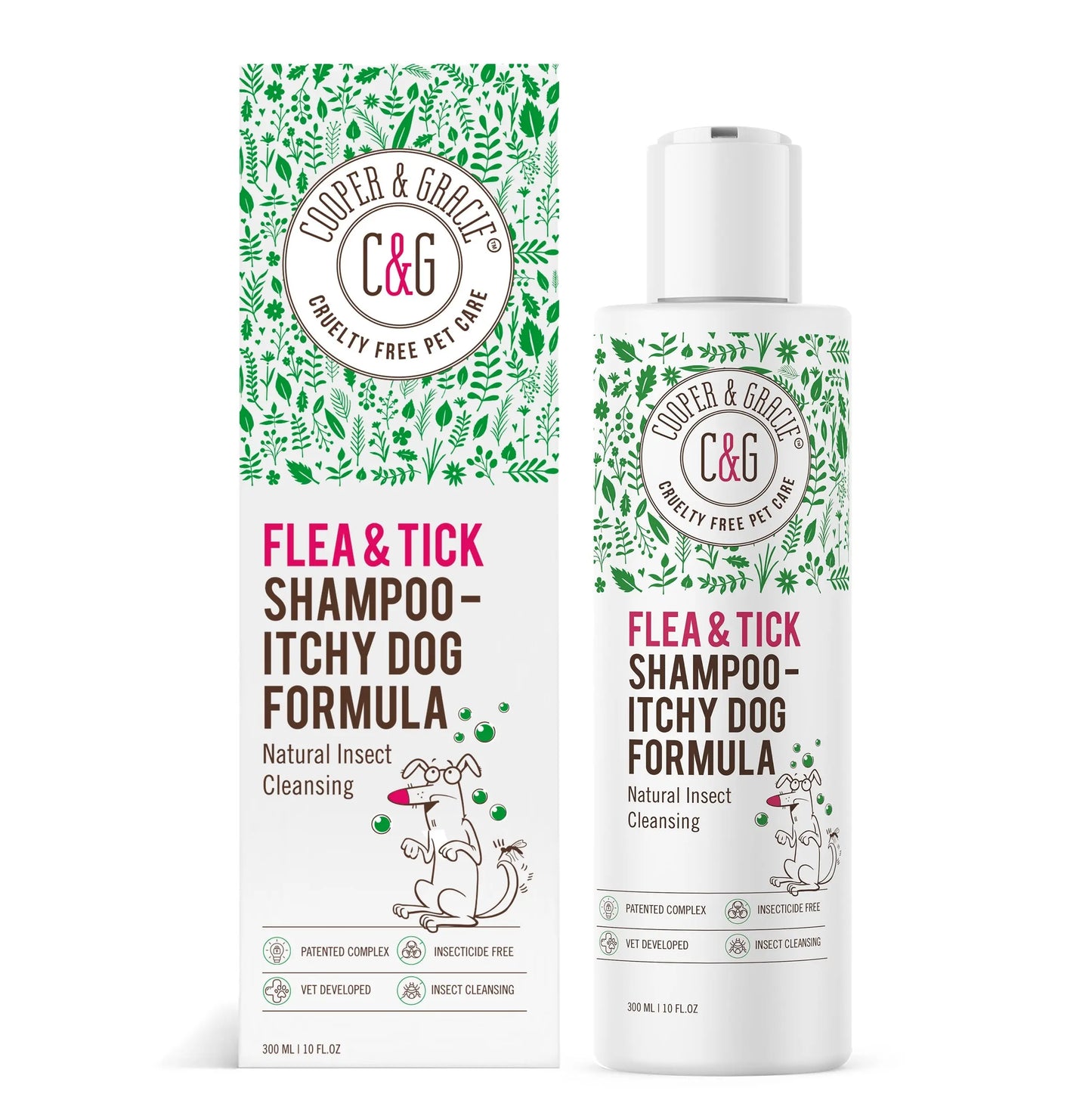 Gentle Plant-Based Flea & Tick Shampoo for Dogs - 300ml - Cleanses, Freshens & Soothes Sensitive Skin