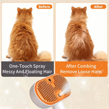 Ultimate 3-In-1 Steam Pet Grooming Brush - Self-Cleaning Spray Comb & De-Shedding Tool for Cats & Dogs