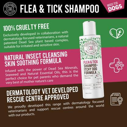Gentle Plant-Based Flea & Tick Shampoo for Dogs - 300ml - Cleanses, Freshens & Soothes Sensitive Skin