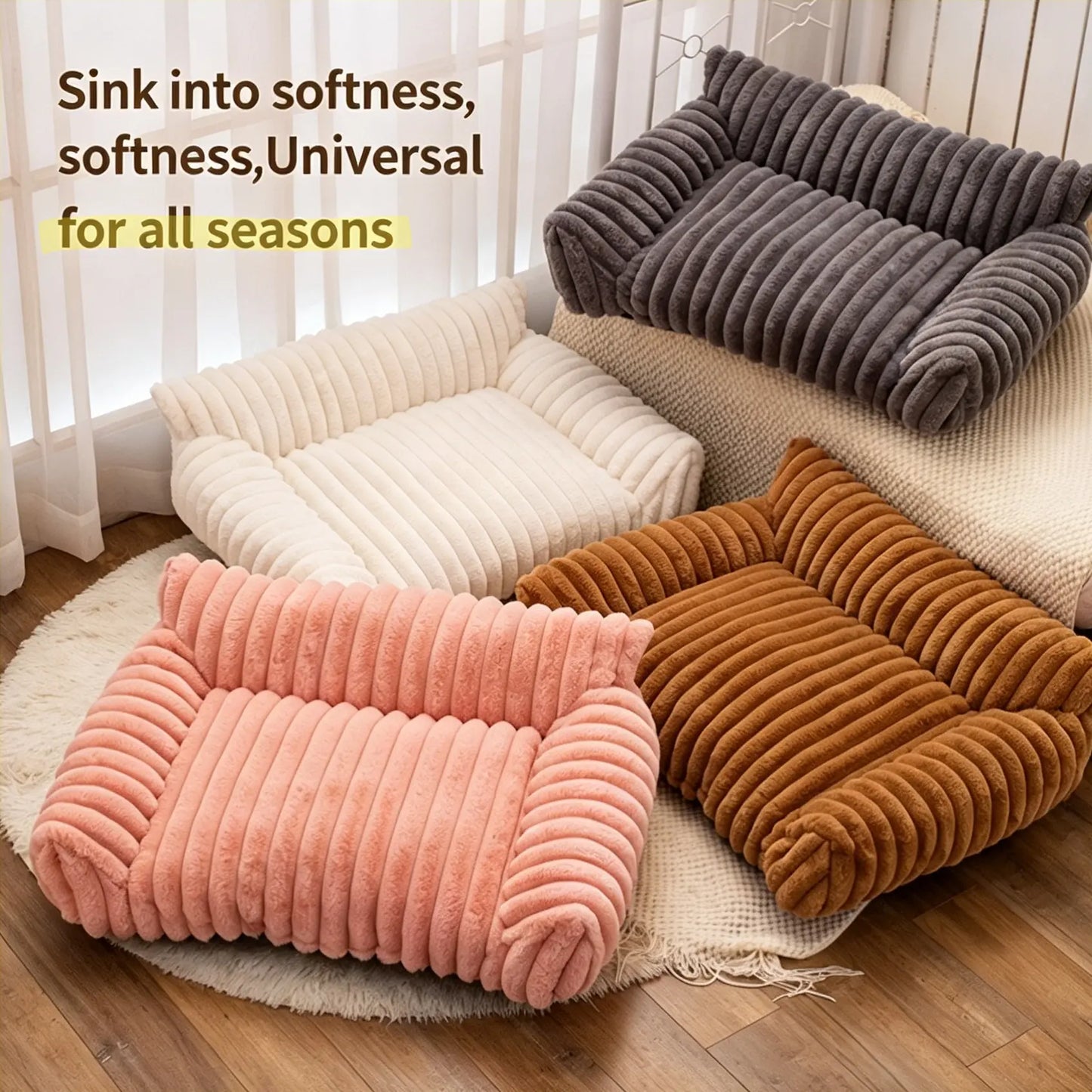 Luxurious Cozy Fluffy Fleece Pet Sofa Bed - Removable Washable Cover for Year-Round Comfort, Ideal for Indoor & Outdoor Use for Cats