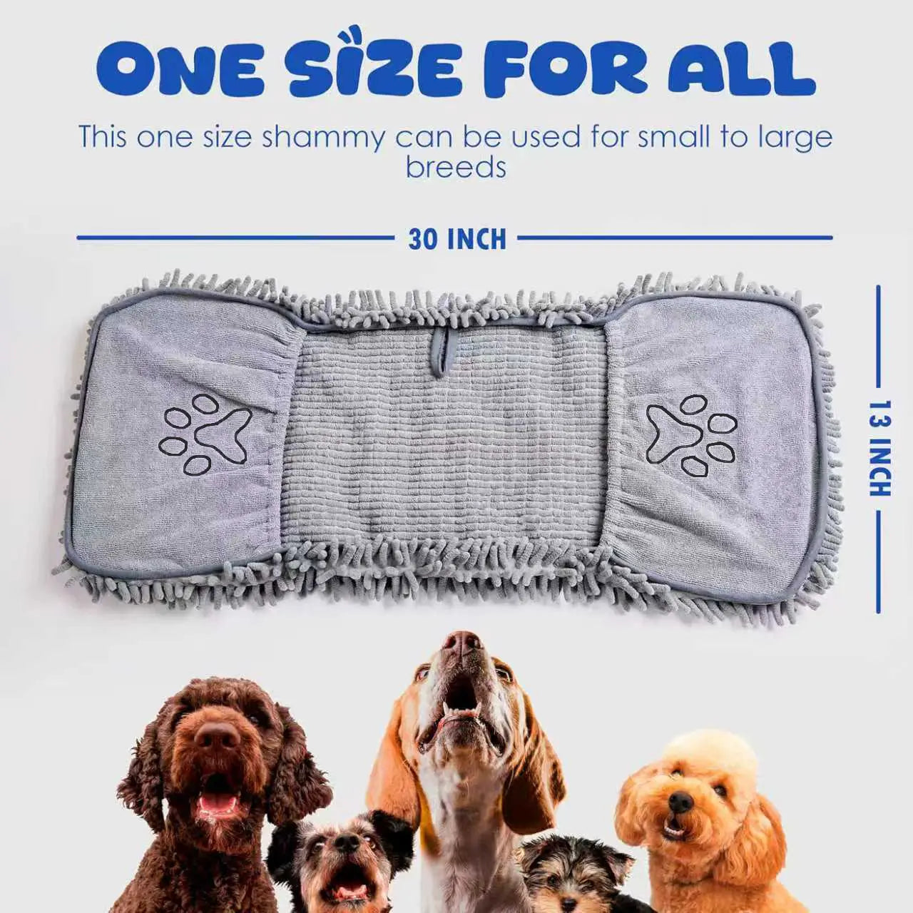 Super Absorbent Microfiber Dog Towel with Hand Pockets - Quick Drying & Machine Washable for Medium to Large Dogs (30" x 13")
