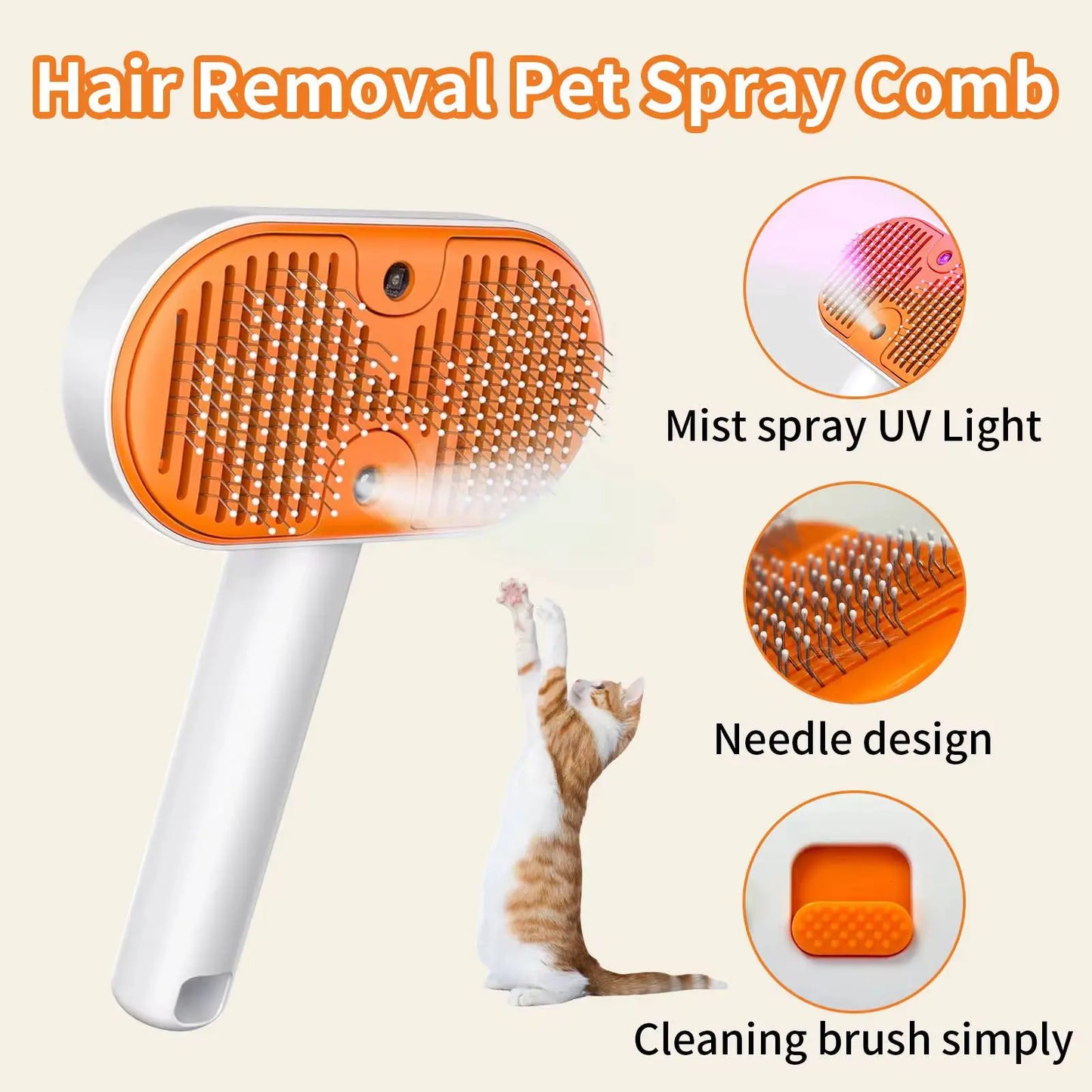 Ultimate 3-In-1 Steam Pet Grooming Brush - Self-Cleaning Spray Comb & De-Shedding Tool for Cats & Dogs