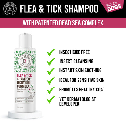 Gentle Plant-Based Flea & Tick Shampoo for Dogs - 300ml - Cleanses, Freshens & Soothes Sensitive Skin