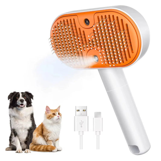 Ultimate 3-In-1 Steam Pet Grooming Brush - Self-Cleaning Spray Comb & De-Shedding Tool for Cats & Dogs